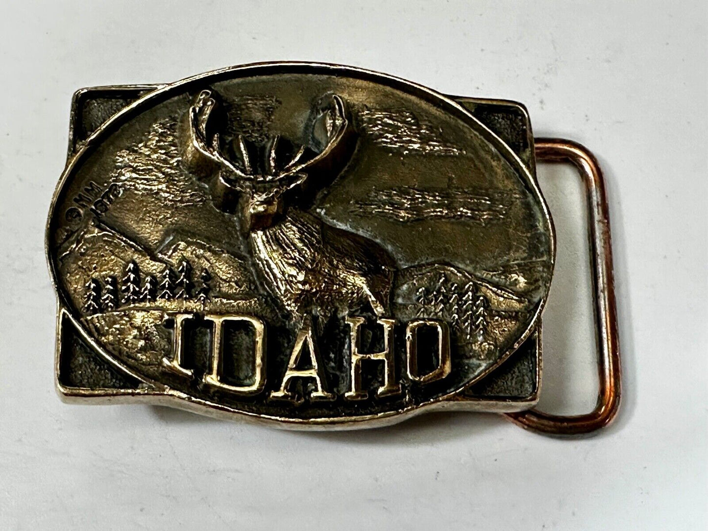 The State of Idaho Deer Buck Hunting Vtg. 1978 Small First Security Belt Buckle
