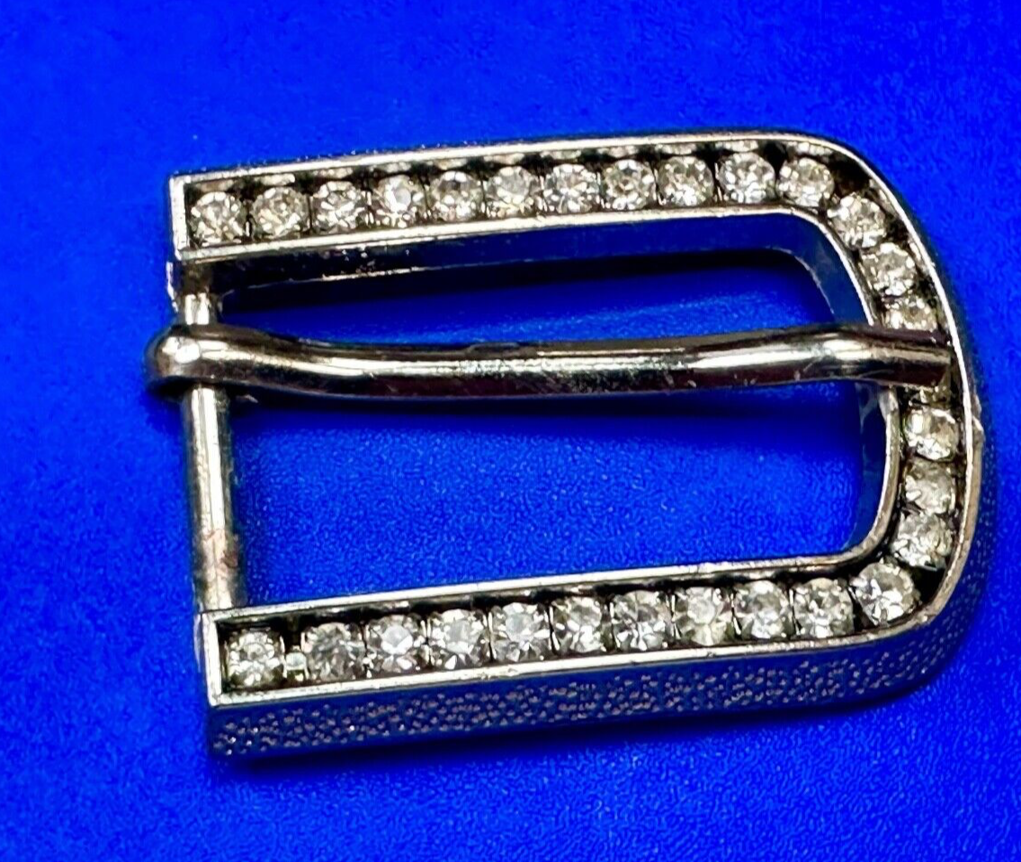 2" wide silver tone Rhinestone accented replacement belt buckle