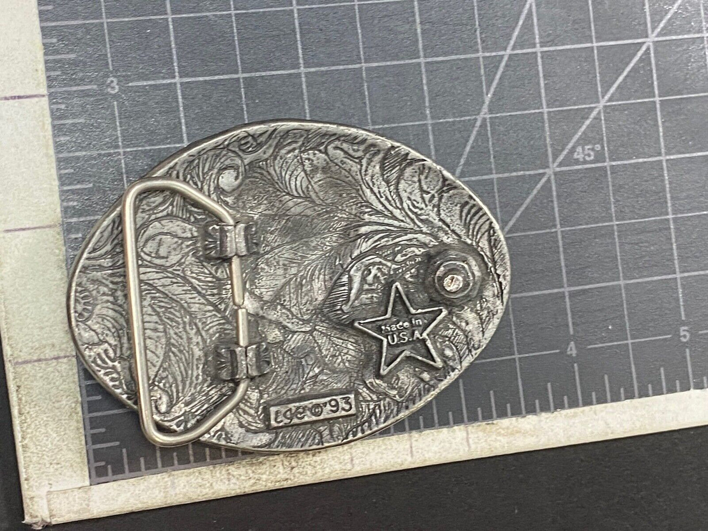 1993 Patriotic American Bald Eagle Western Diamond Cut Pewter Belt Buckle