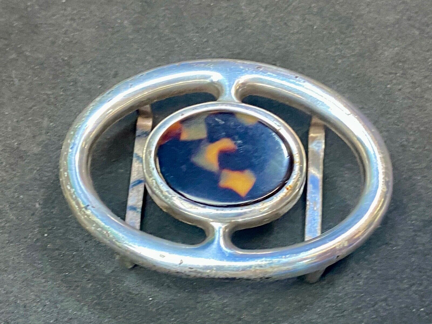 Vintage enamel? centerpiece on western silver tone see though 2.5" belt buckle