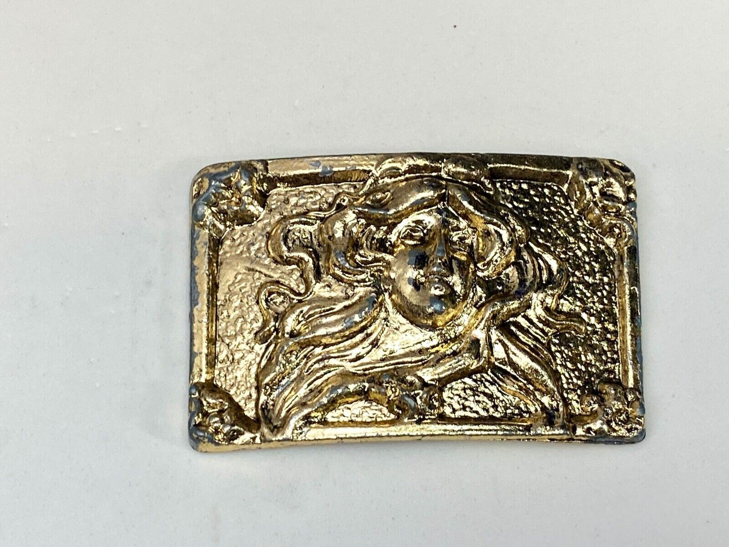 Beautiful Woman - Raised Dimension On Gold Tone Belt Scarf Tie Slide Buckle