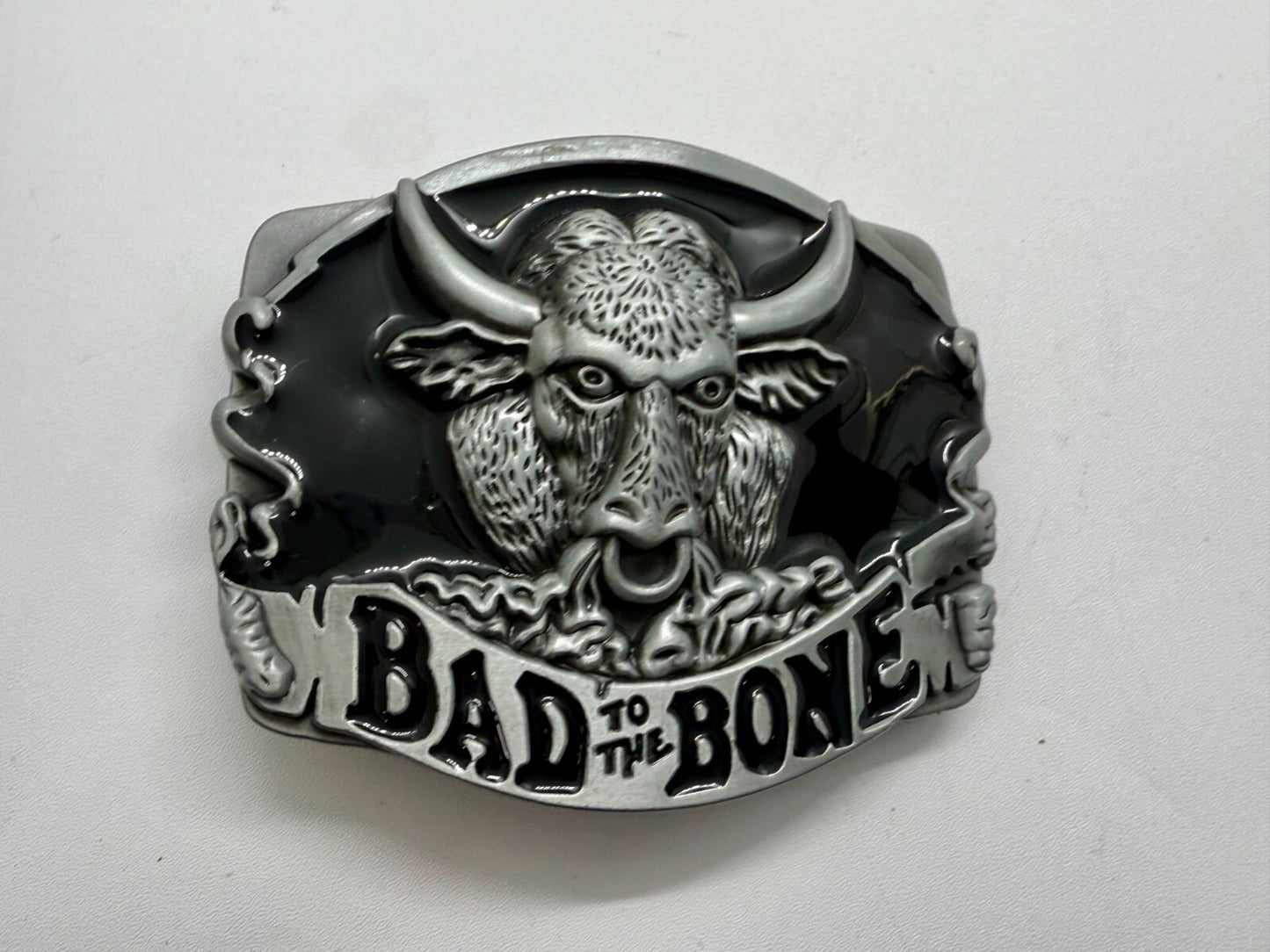 Bad to the Bone Longhorn Cow Bull Head Steer Western Cowboys Devil Belt Buckle