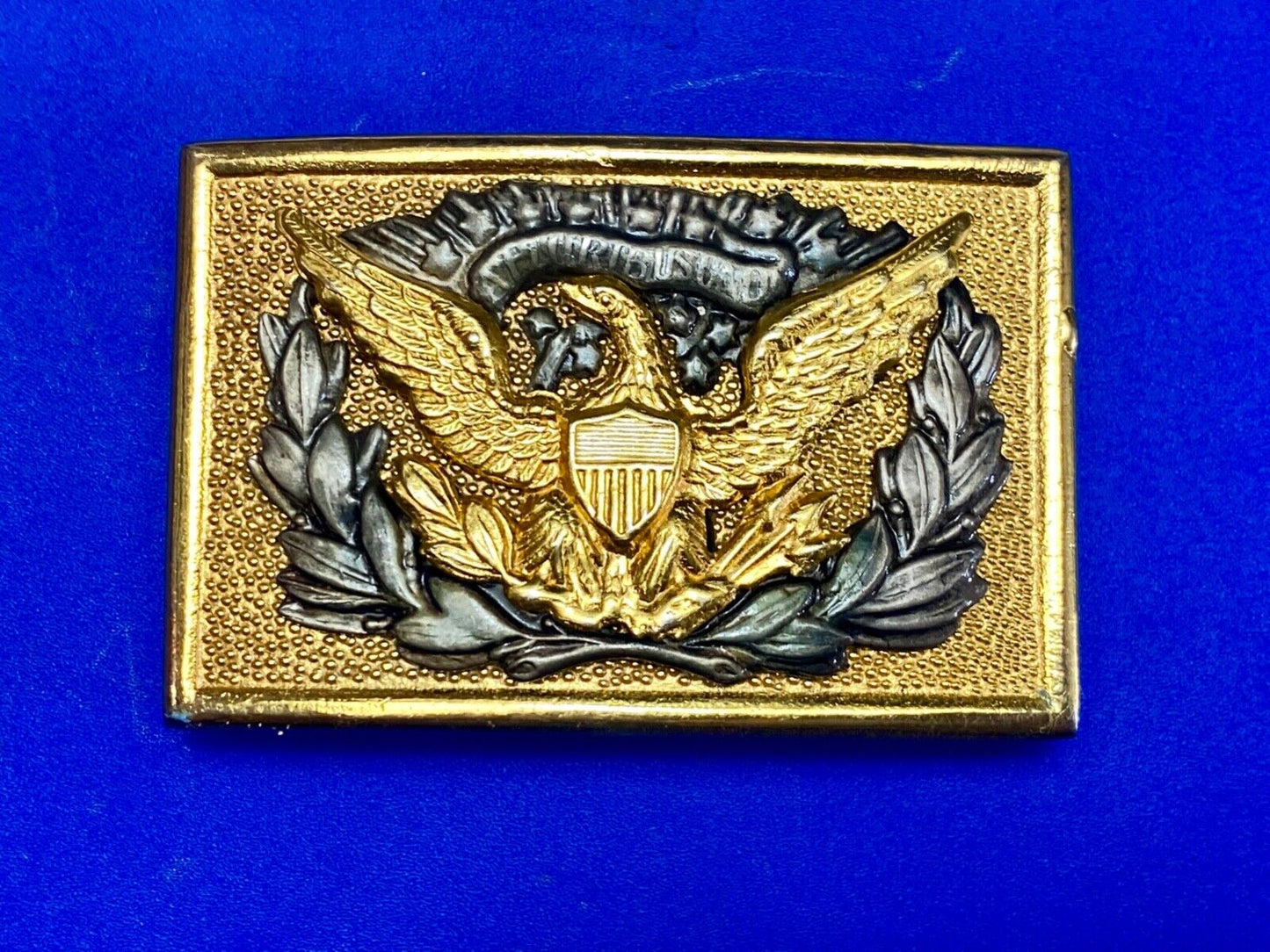 Vintage American Eagle Shield Olive Branch Emblem belt buckle & table plaque