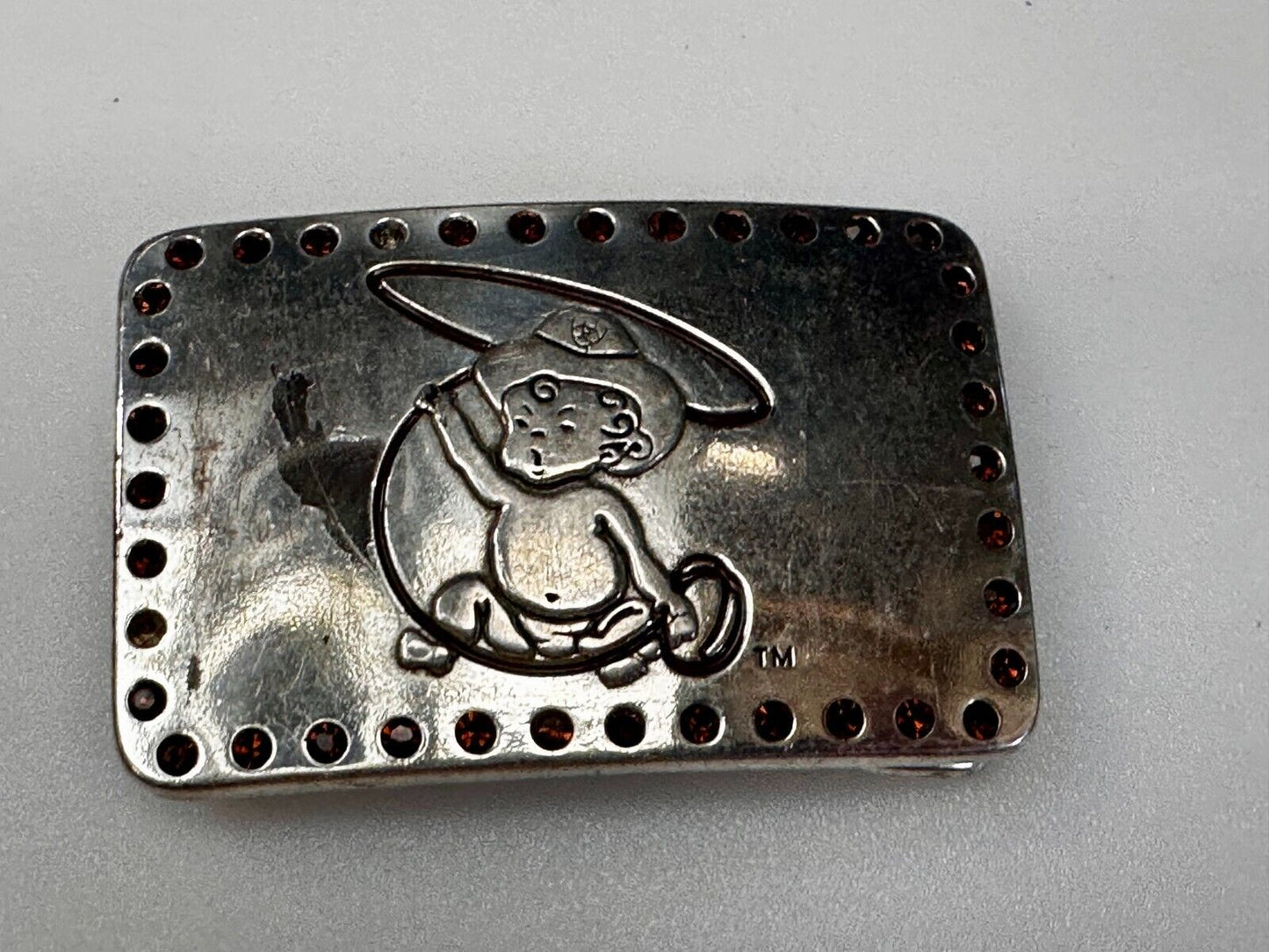 Baby Cowboy Roping Red Rhinestone Border Western Framed Ariat Belt Buckle