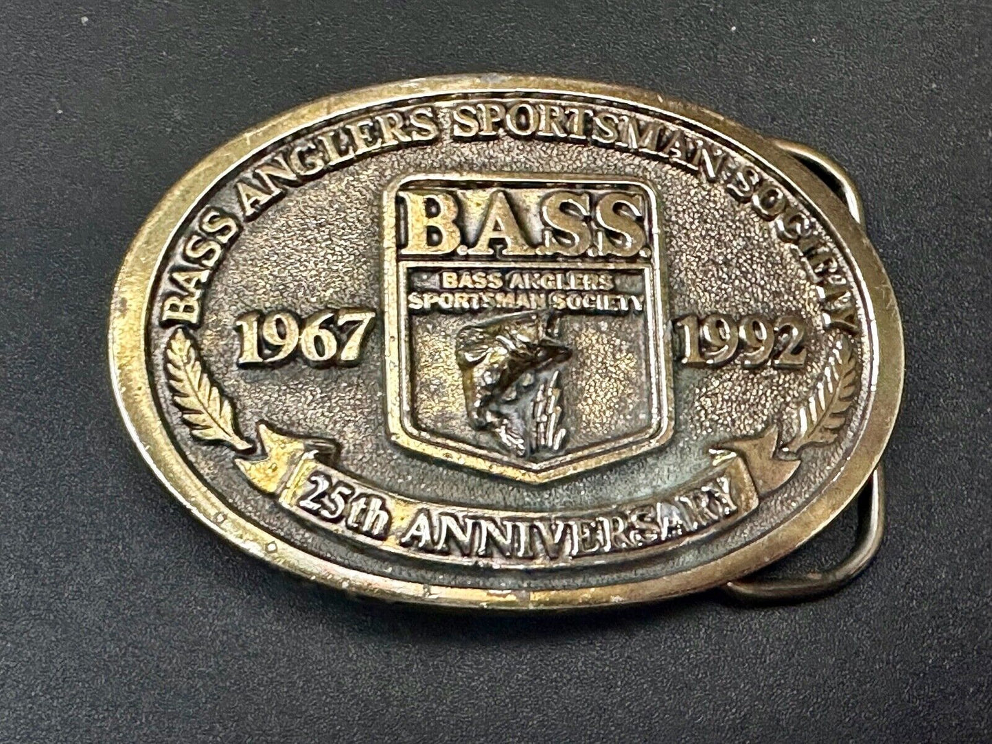 1992 BASS Bass Anglers Sportsman Society Fishing 25th Anniversary belt buckle