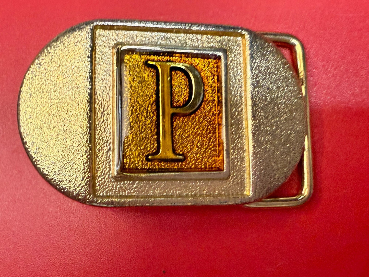 Vintage Custom Initial Letter P Two Tone Lee N.Y Small Belt Buckle