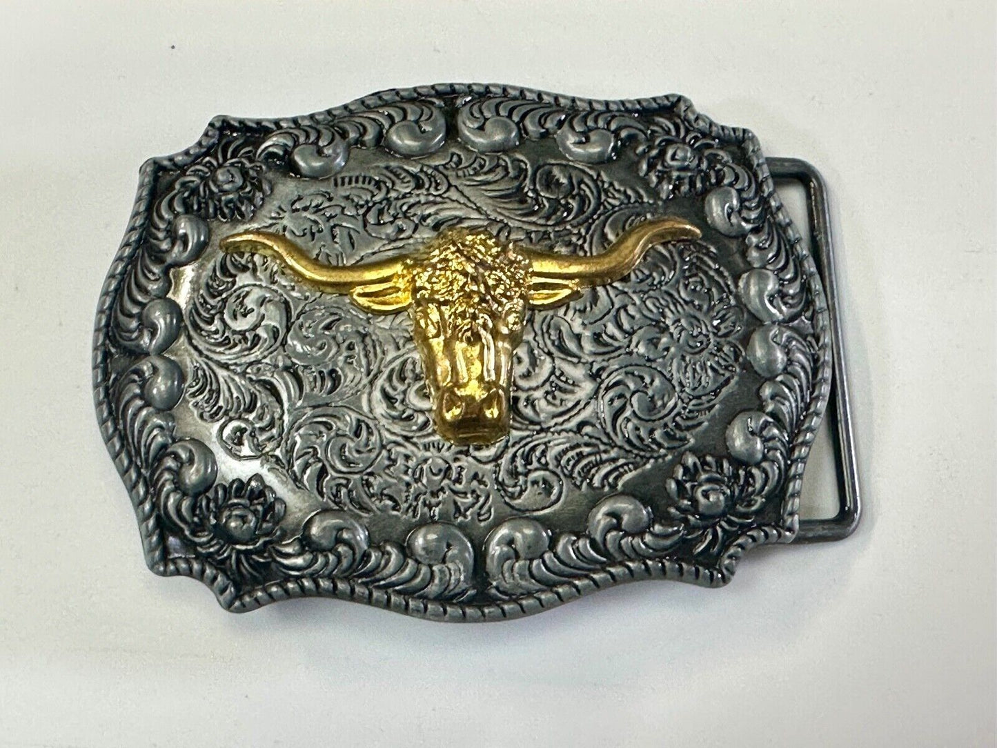 The Longhorn cow steer - cowboys cowgirls western raised two tone belt buckle