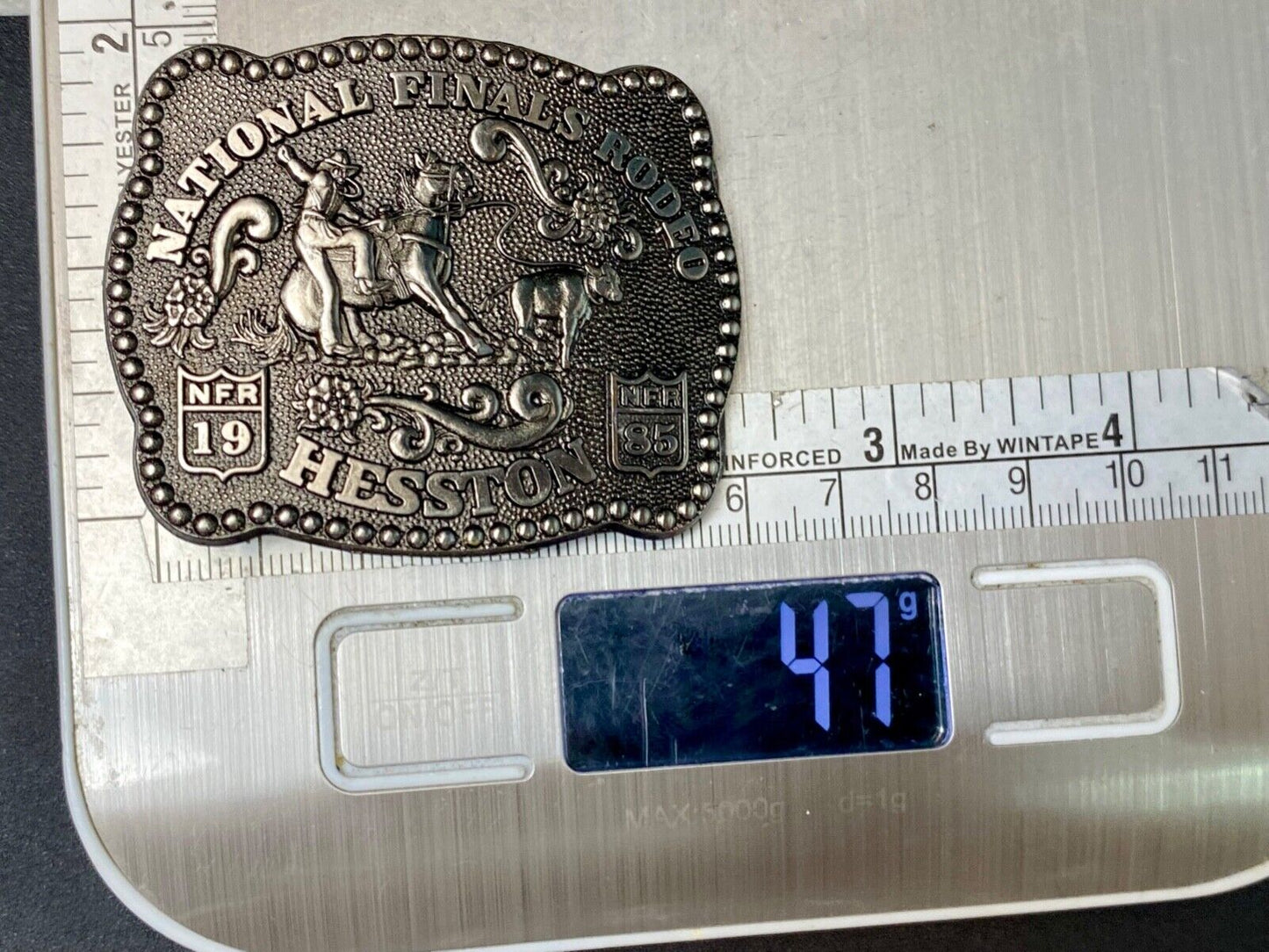 1985 Hesston YOUTH size Nation Finals Rodeo NFR Cowboy belt buckle