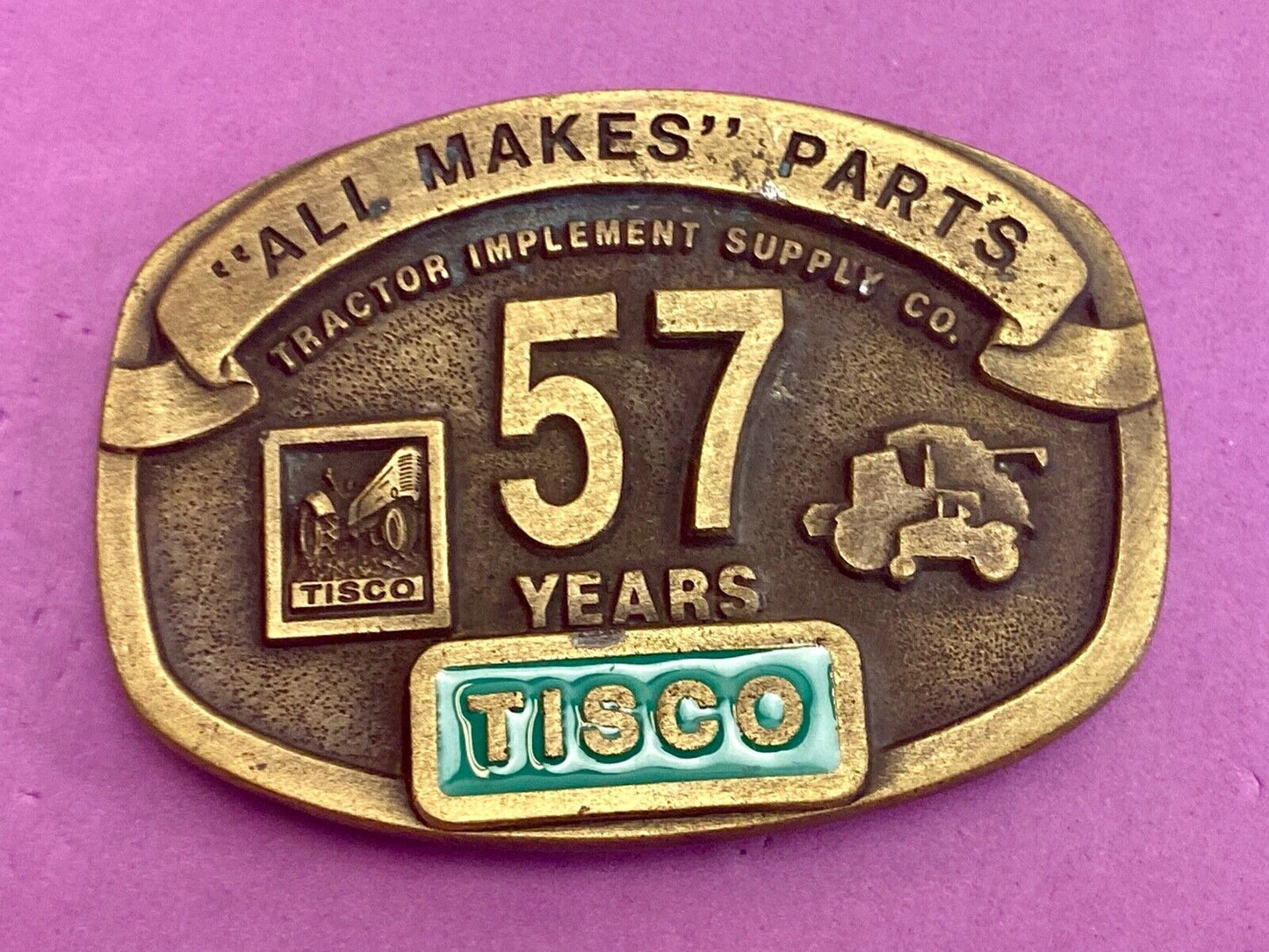 Tisco Tractor Implement Supply 57 years Spec Cast Brass Belt Buckle series 5