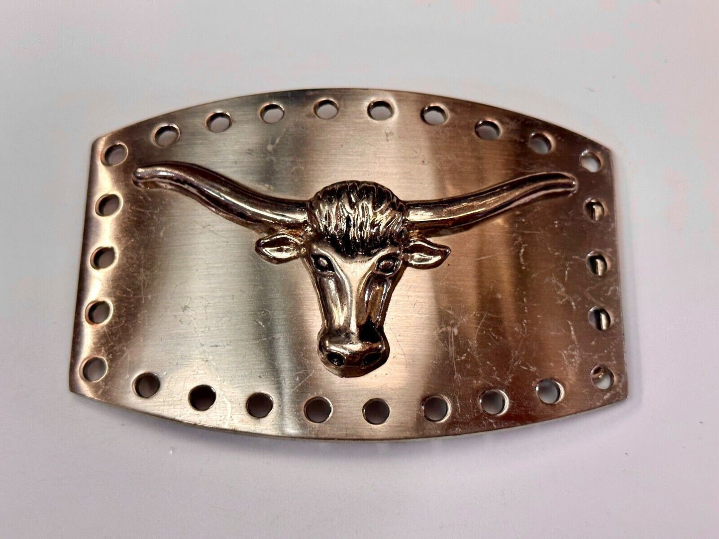 vintage Heavy large LONGHORN - Distinct hole boarder belt buckle