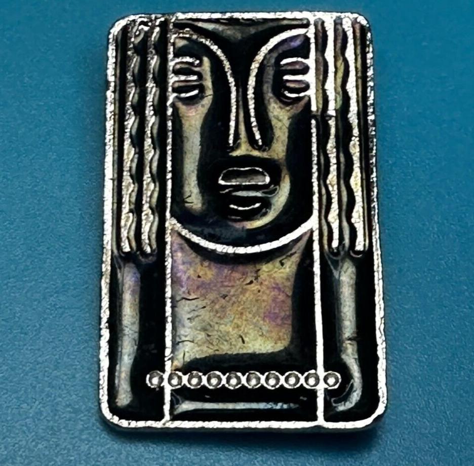 Art Deco Revival Brooch Pendant Pin Signed Ritz - Black Enamel Pewter Face