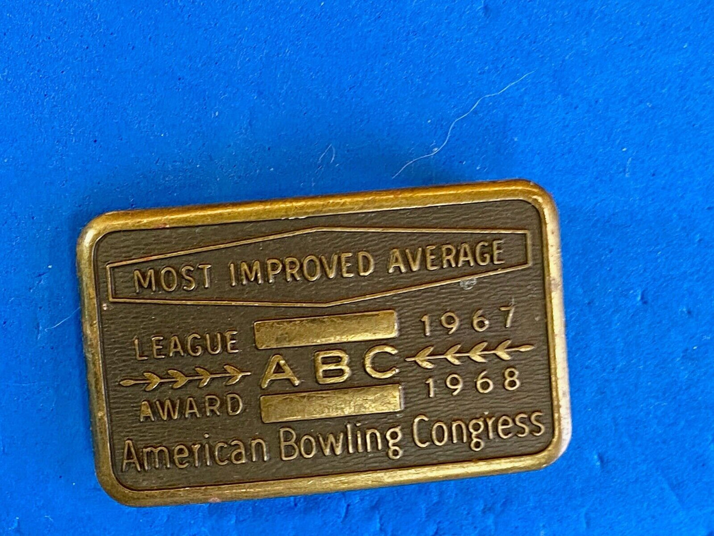 Vintage 67 68 American Bowling Congress Most Improved Average Award Belt Buckle