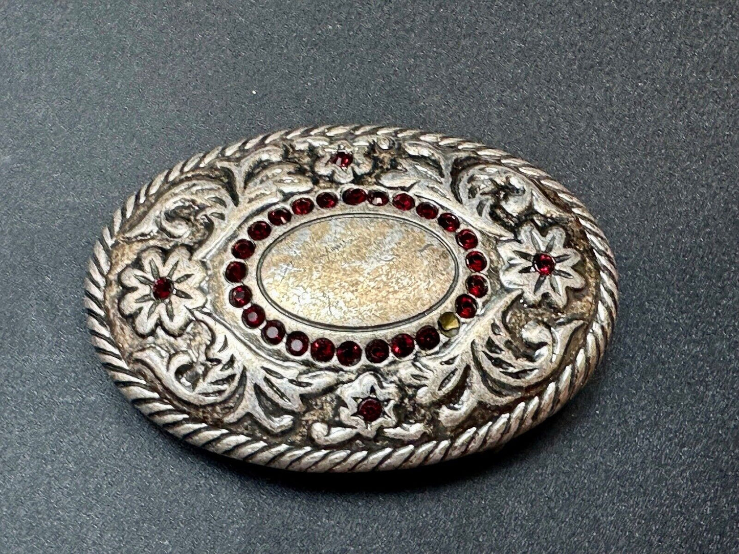 Vintage flower swirl rhinestone accented belt buckle for your center cab stone