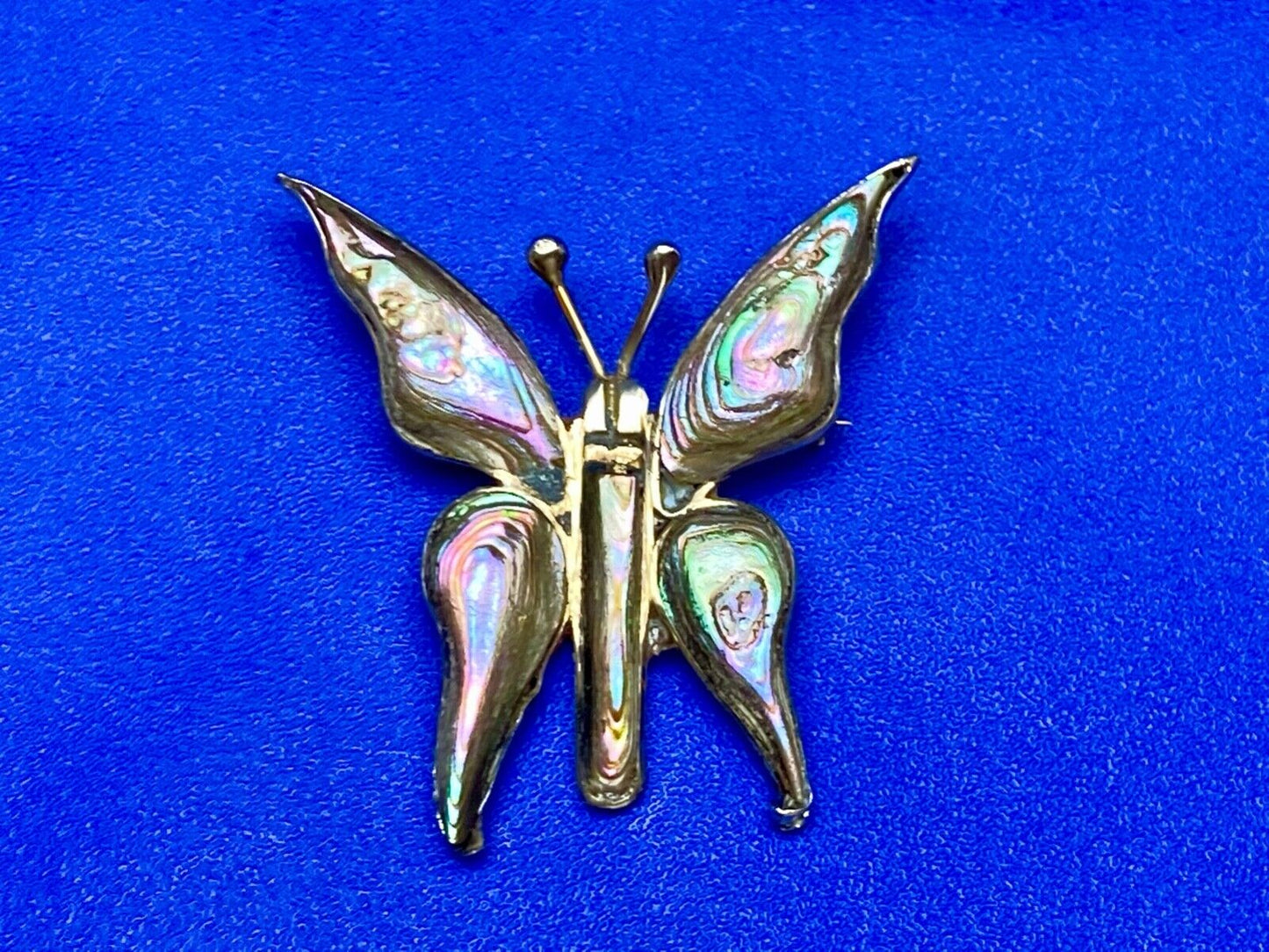 Vintage Butterfly Sterling Silver 925 Brooch Pin Mother Of Pearl Abalone Mexico