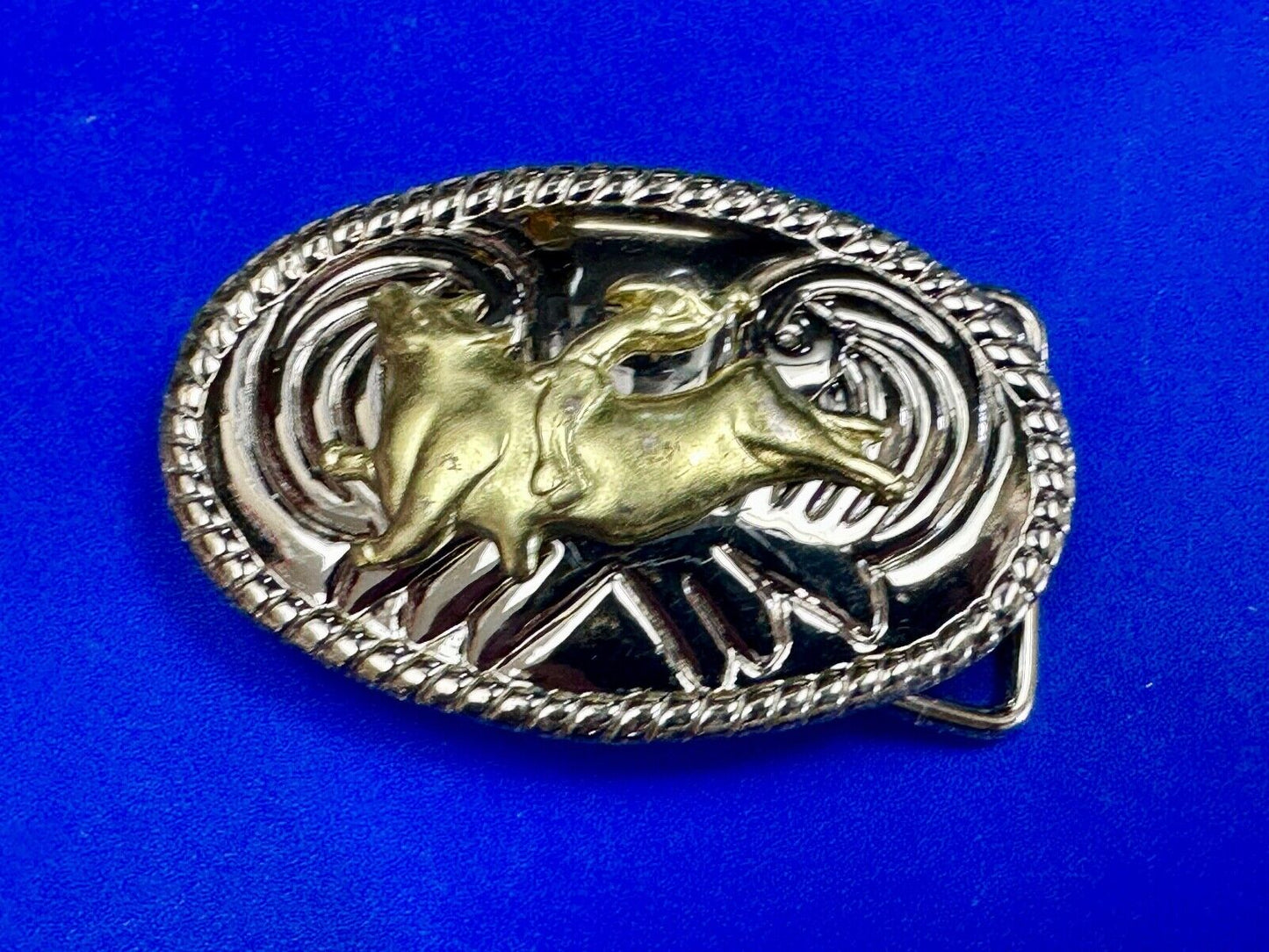 Vintage Cowboy Saddle Bronc western two tone oval belt buckle