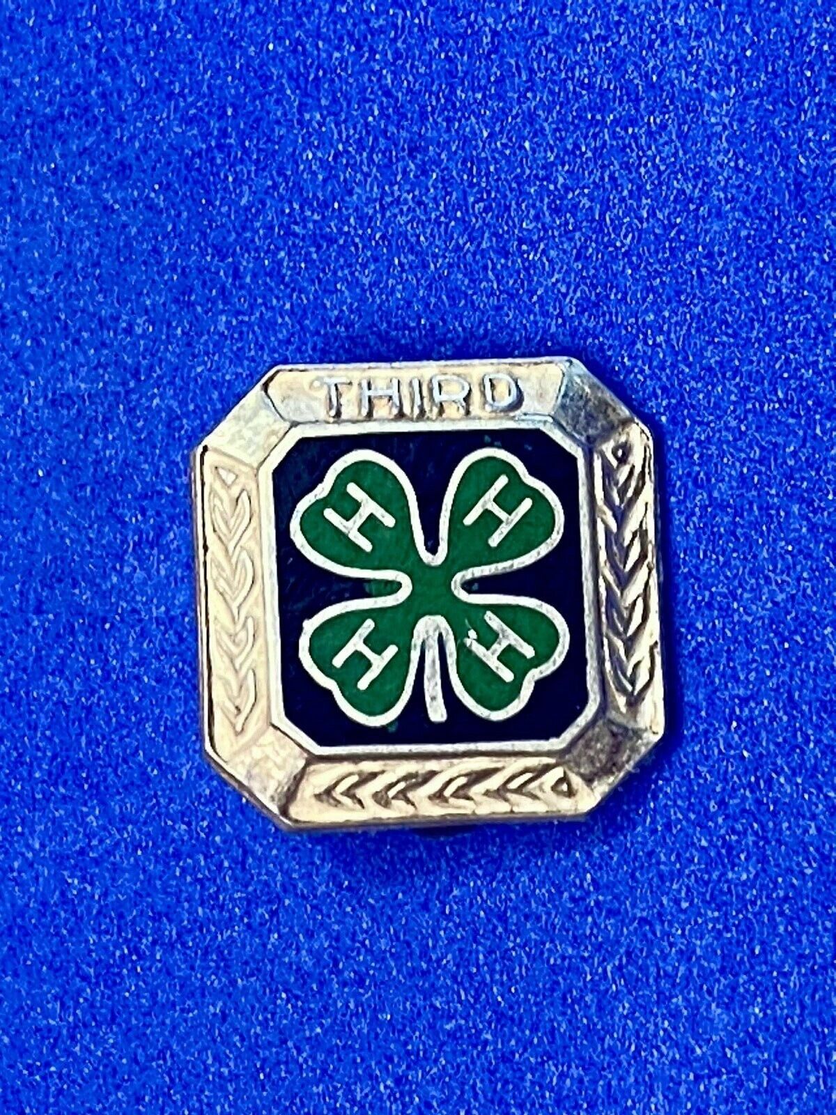 4-H Third Service Achievement 925 Sterling Silver Square Brooch Pin Green Black