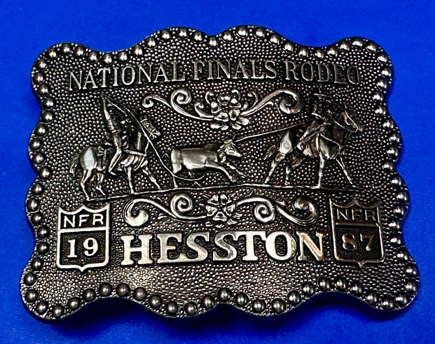 1987 ADM Hesston NFR National Finals Rodeo Cowboys Western Belt Buckle