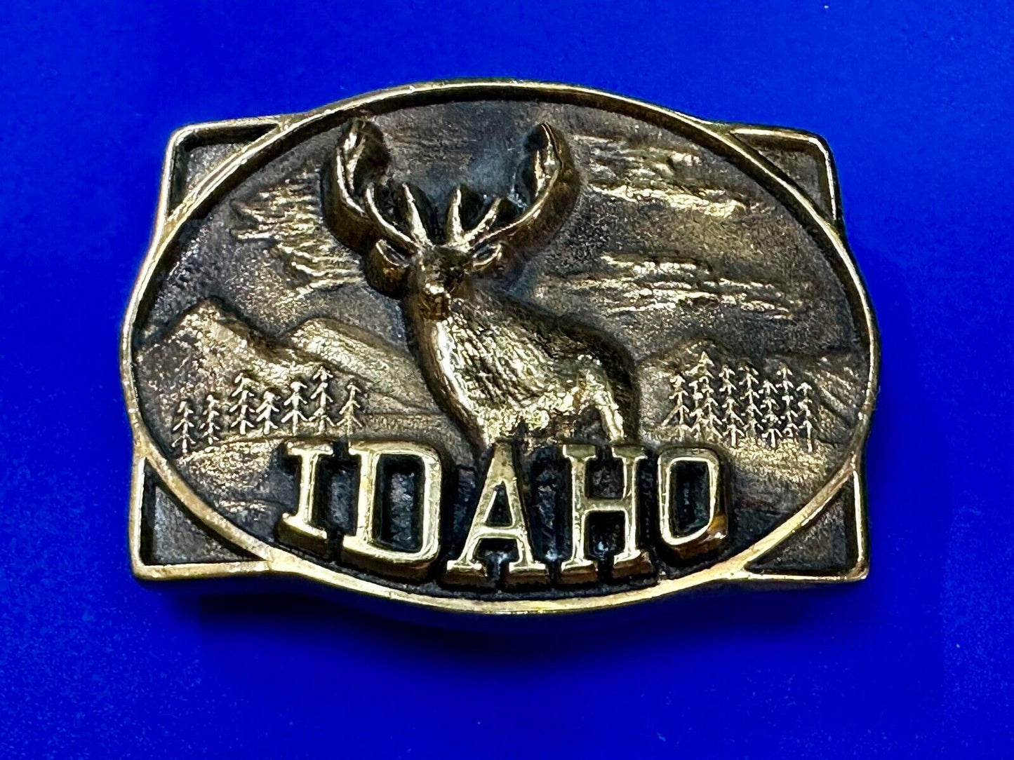 The State of Idaho - Deer Hunting Vintage Solid Brass Heritage Mint Belt Buckle