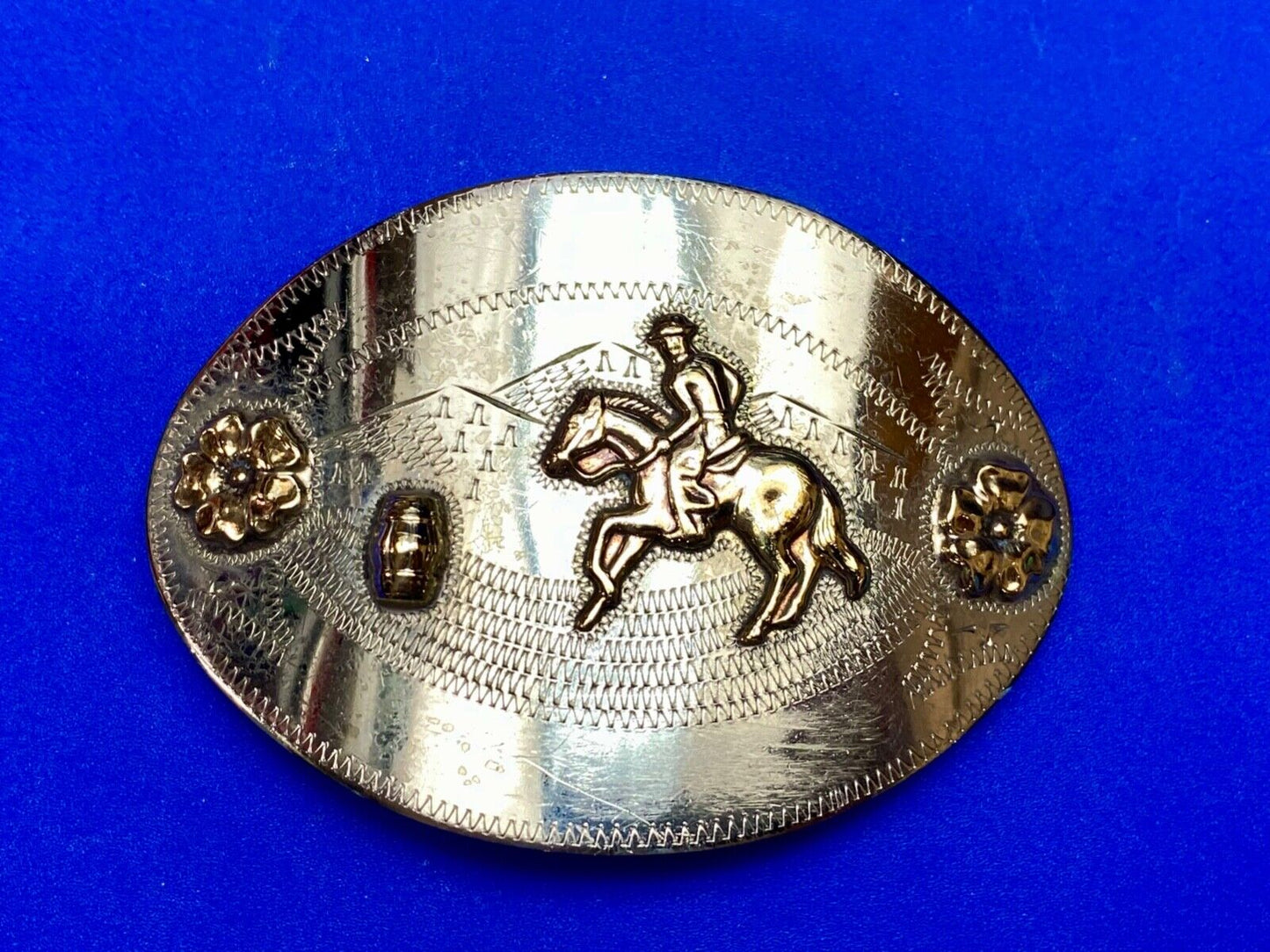 Barrel Horse Rider, Nickel Silver Belt Buckle W/ Bronze Trim by Don Ricardo