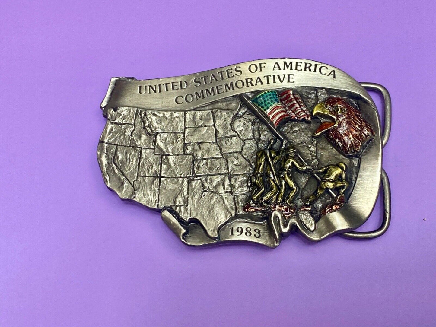 1983 United States of America commemorative flag eagle - map shaped belt buckle