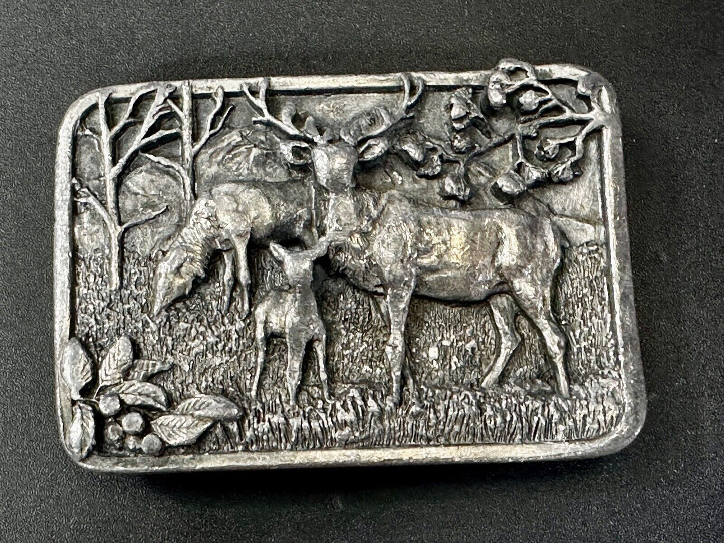 The Elk Deer Family Vintage Wapiti 1982 Wildlife Pewter Belt Buckle by Siskiyou