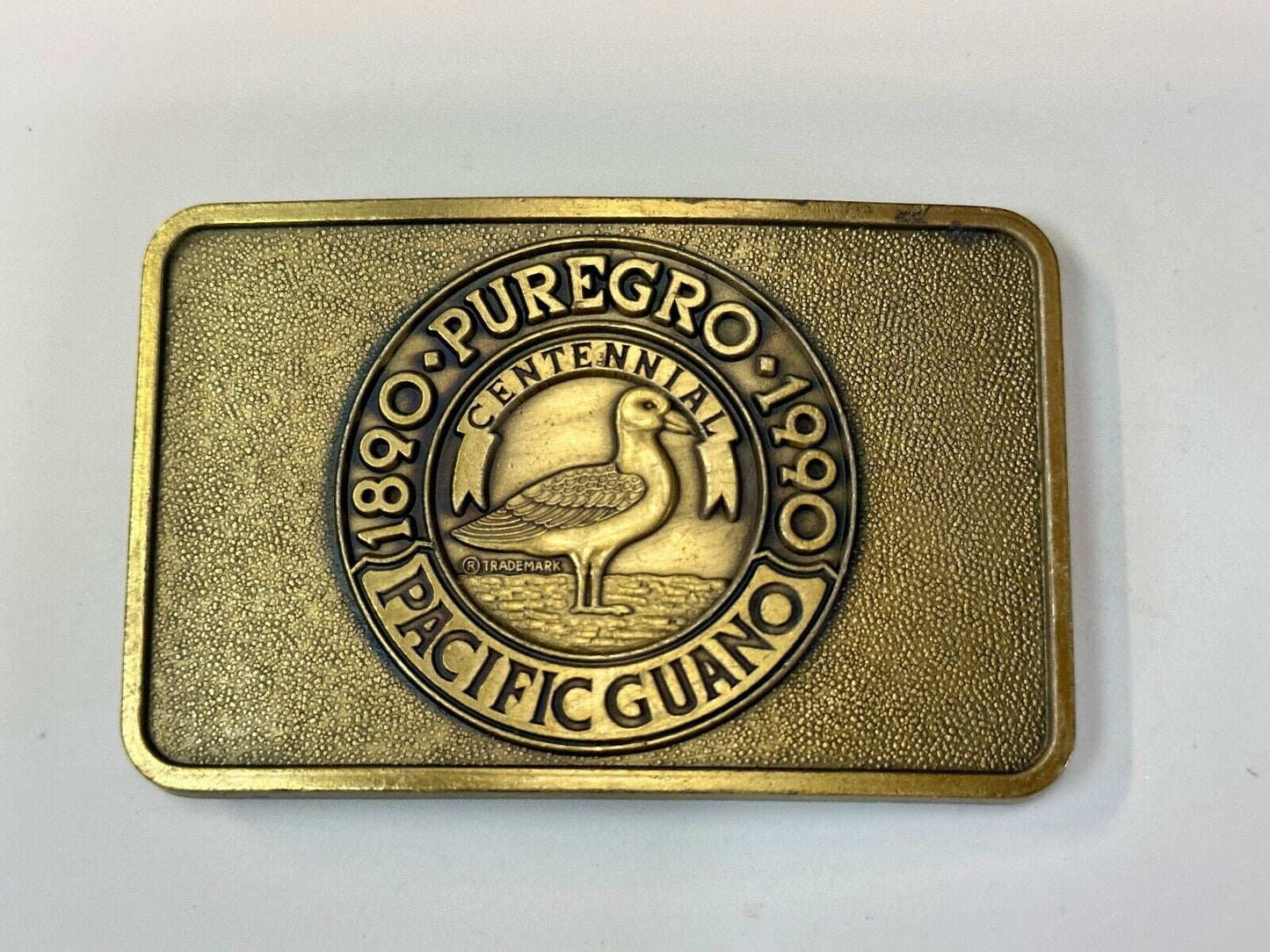 1990 Puregro Pacific Guano Centennial Celebration vintage belt buckle