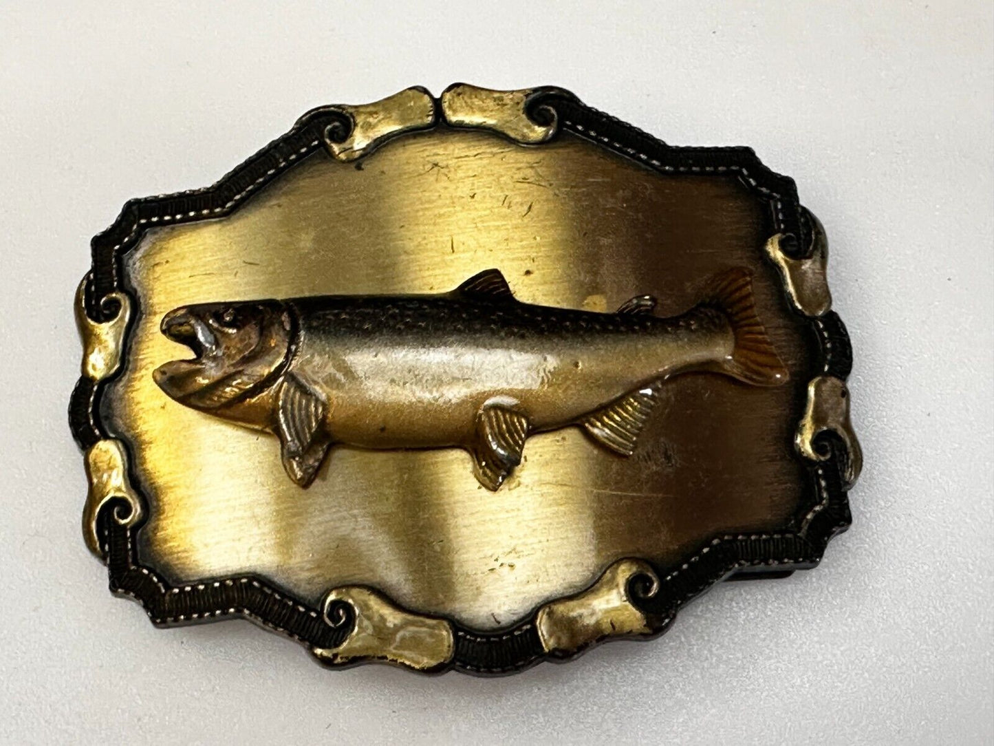 3D Fish Trout Fishing Fisherman Salmon Vintage 1979 Raintree Belt Buckle