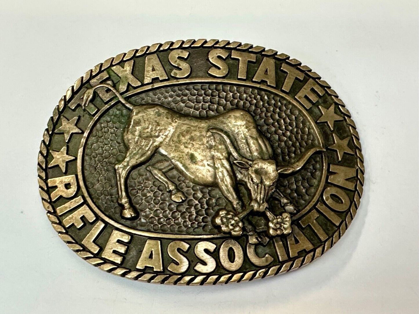 Texas State Rifle Association Charging longhorn Hunting Norman Co. belt buckle