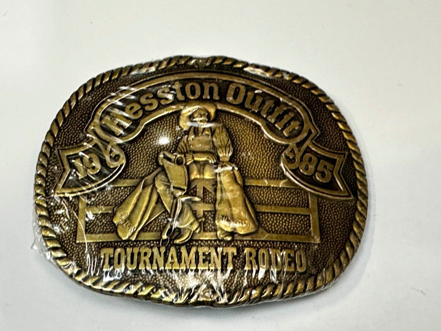1985 Hesston Outlet Tournament RODEO NFR Vintage Commemorative NOS Belt Buckle