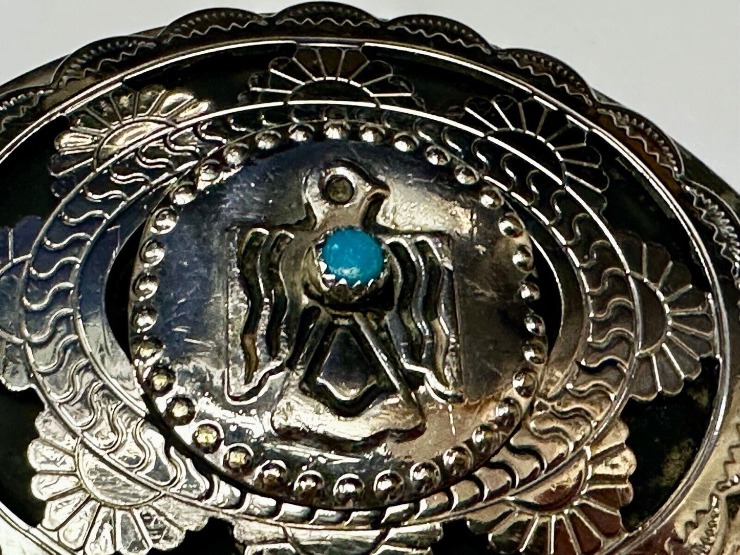 THUNDERBIRD Zuni Native American Artist Belt Buckle BC Makers Mark B Cayaditto