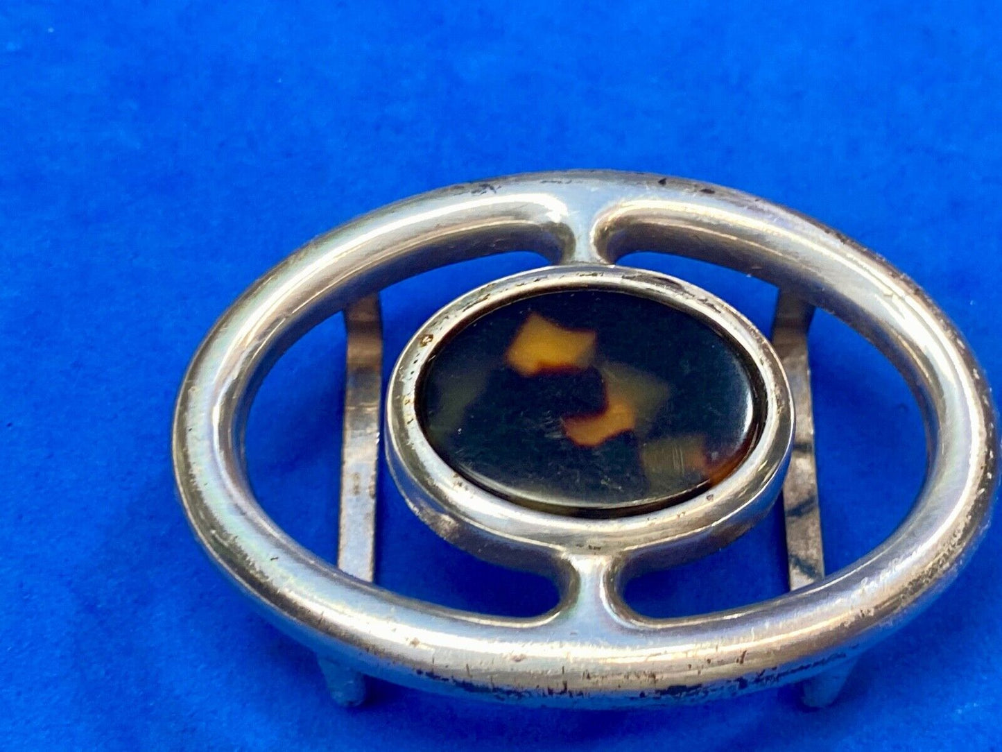 Vintage enamel? centerpiece on western silver tone see though 2.5" belt buckle