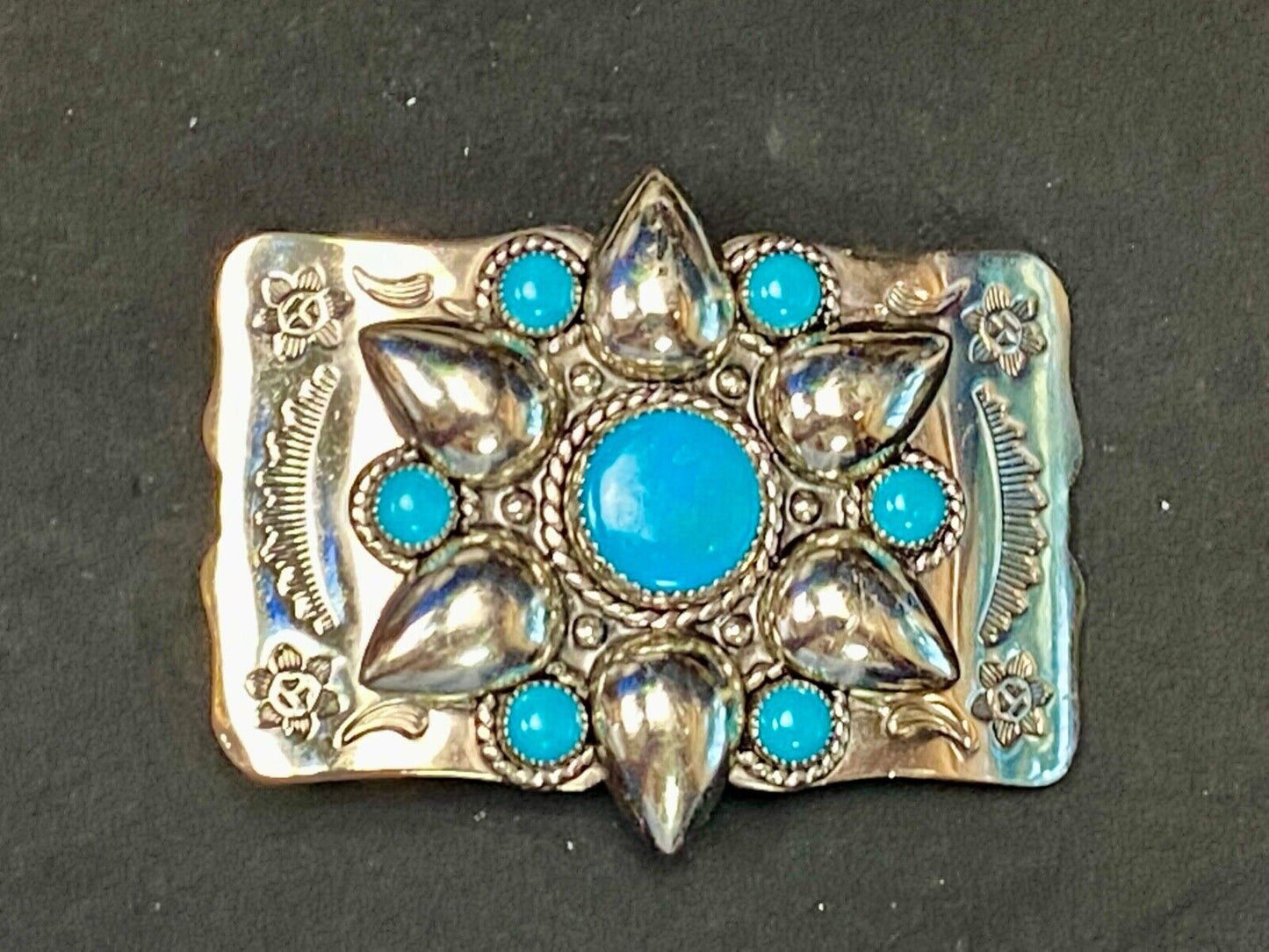 Beautiful Nickel Silver Southwestern 2.5" Wide Belt Buckle By Bell