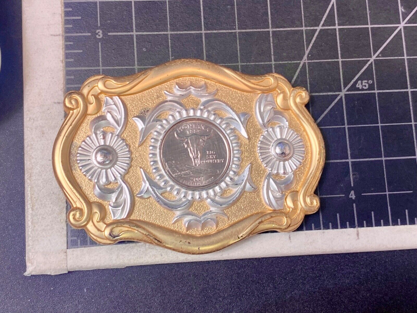 2007 Montana Big Sky Country Coin centerpiece in ornate two-tone belt buckle
