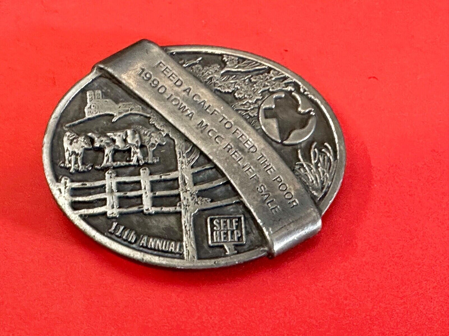 1990 Iowa MCC rebuff sale- Feed Calf to feed the poor belt buckle