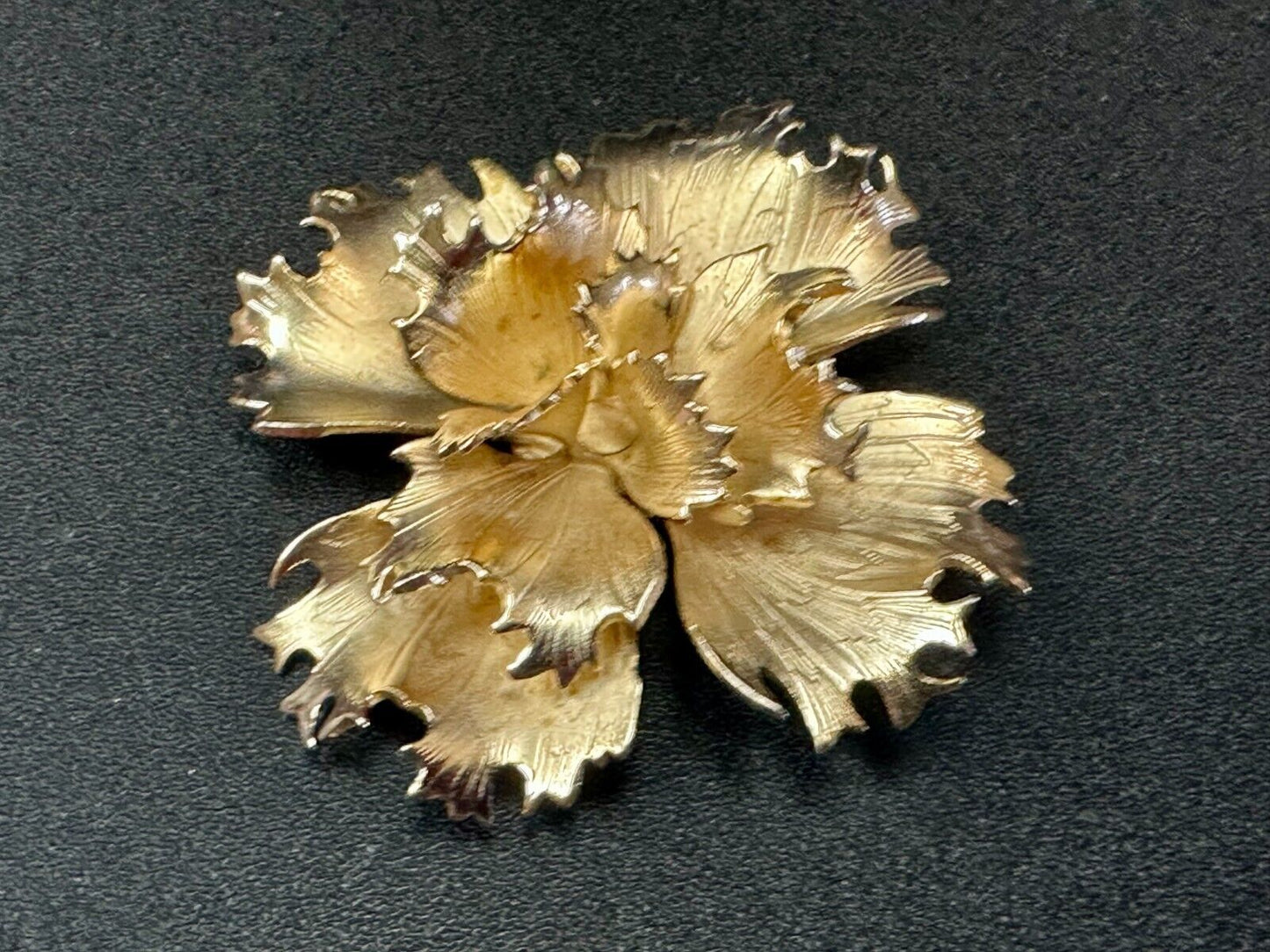 Beautiful Carnation Flower Cutout Gold Tone Brooch Pin Signed by Giovanni