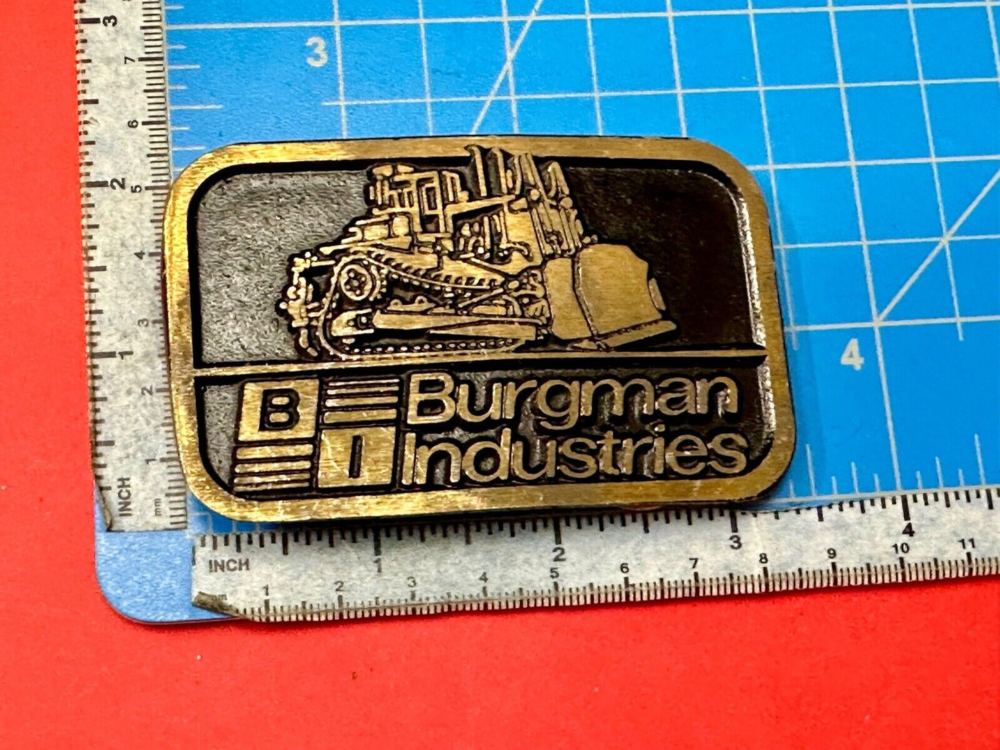 Vintage Burgman Industries Company Advertising brass Dynabuckle belt buckle