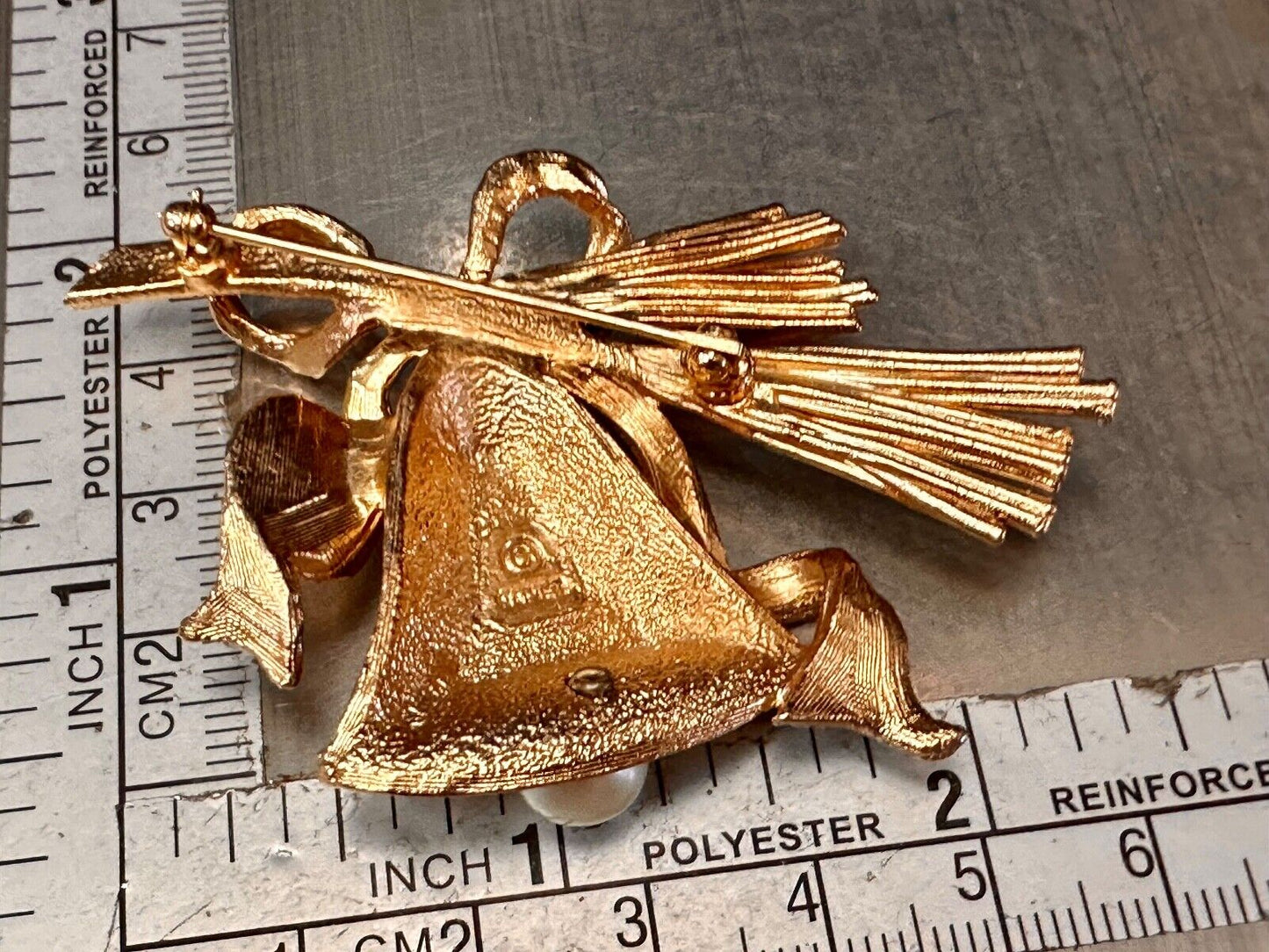 Bell / pearl ringer - Napier signed vintage gold tone brooch pin