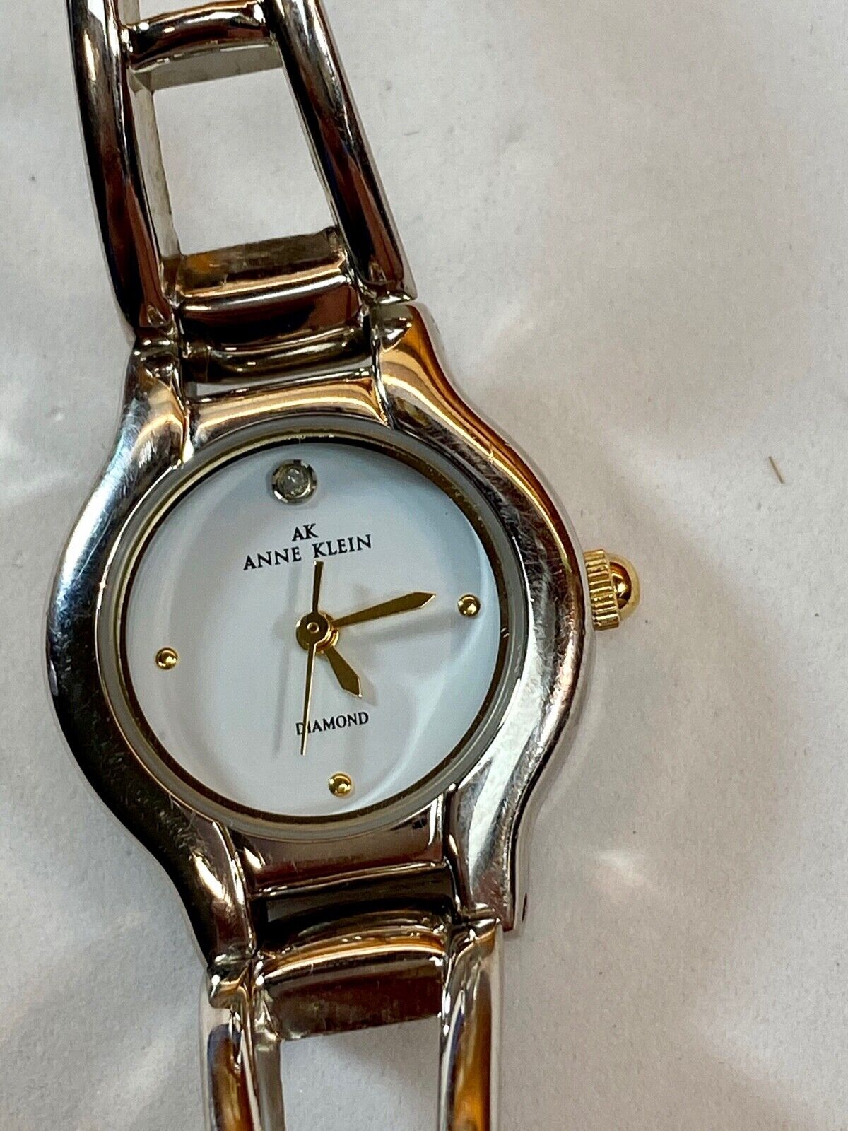 Beautiful Ak Anne Klein Diamond Gold Tone Women's Ladies Watch - Working Well!