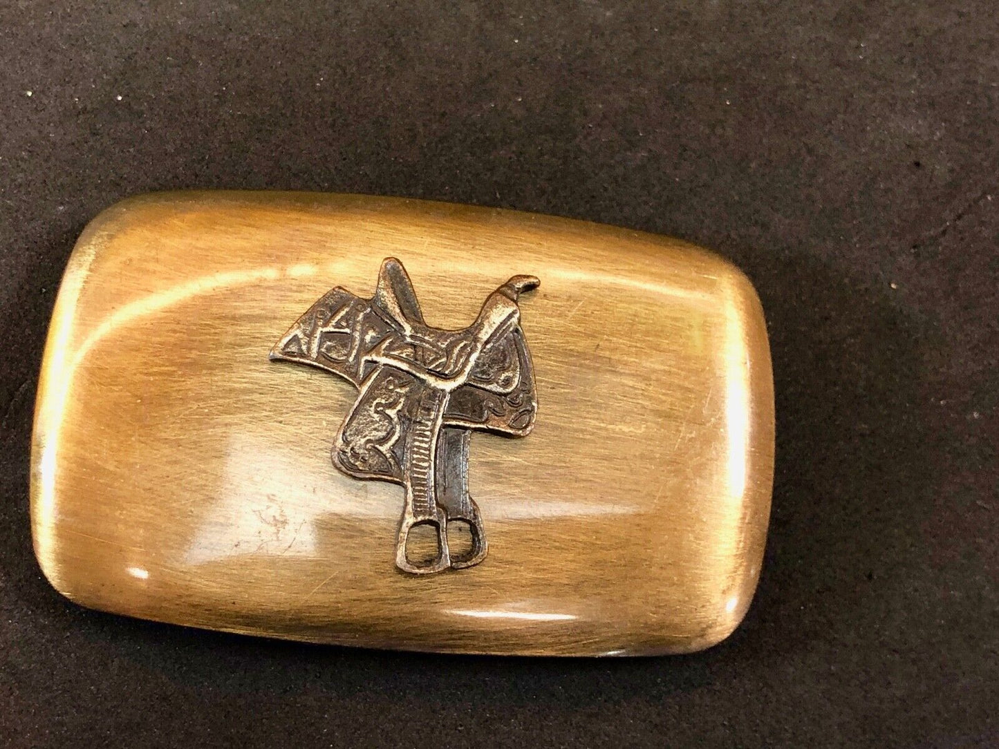 Vintage Chambers Belt Buckle Featuring Raised Horse Saddle