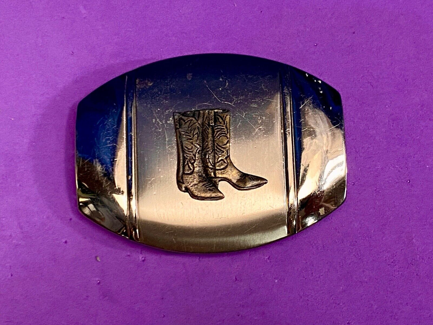 Vintage Cowboy Boots Centered On Western Oval Belt Buckle