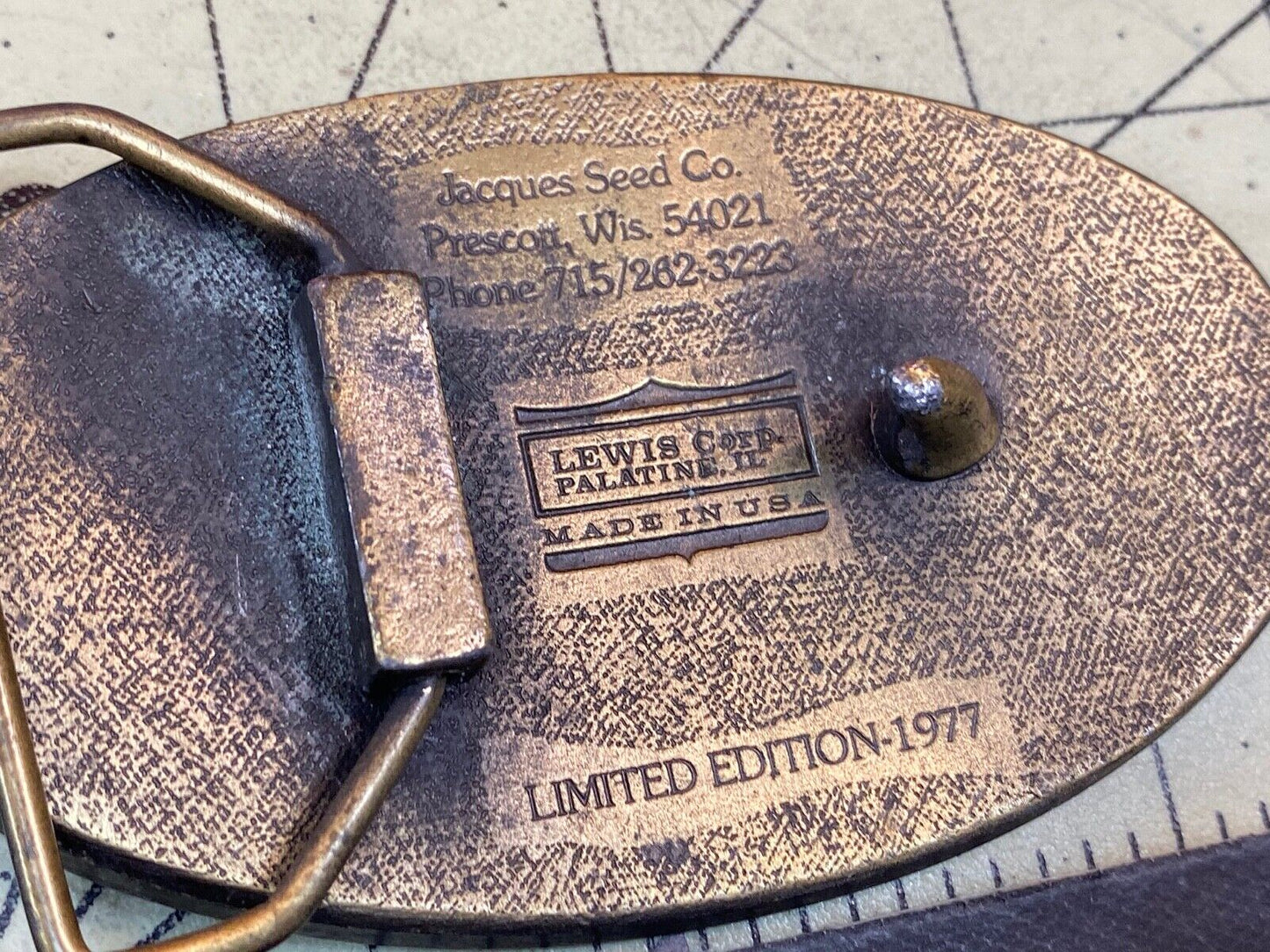 Vintage 1977 Jacques Seeds belt buckle - Farmers feed the world by lewis