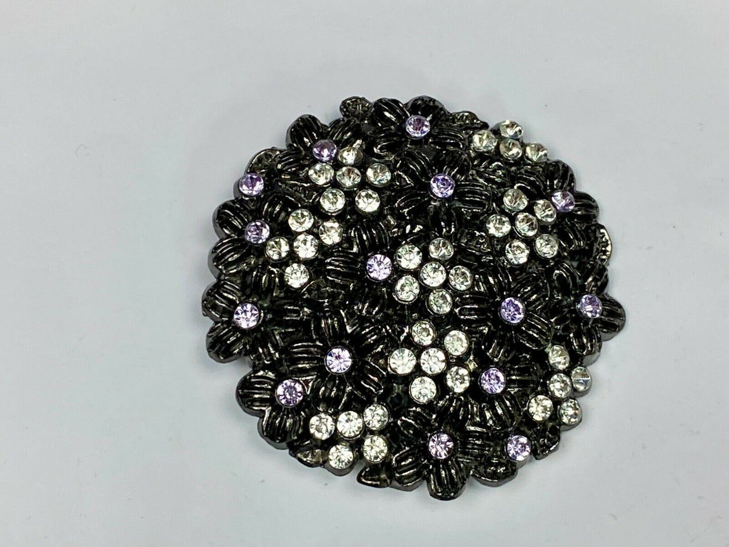 Black And White Rhinestones Covering Vintage Cut Out Burst Flower Belt Buckle