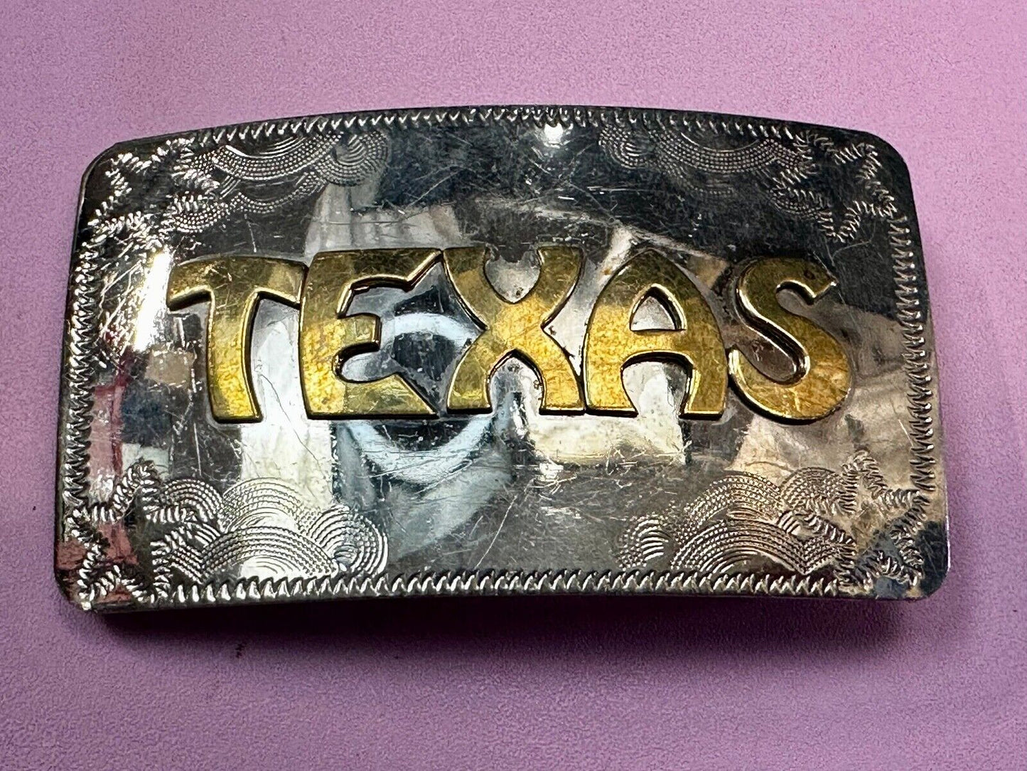 The Great State of Texas two tone German Silver rectangular Belt Buckle
