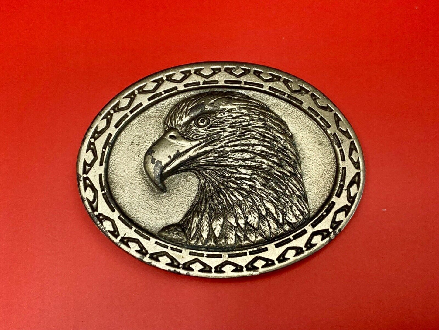 American Bald Eagle bust head with sharp beak Colorado silver star belt buckle