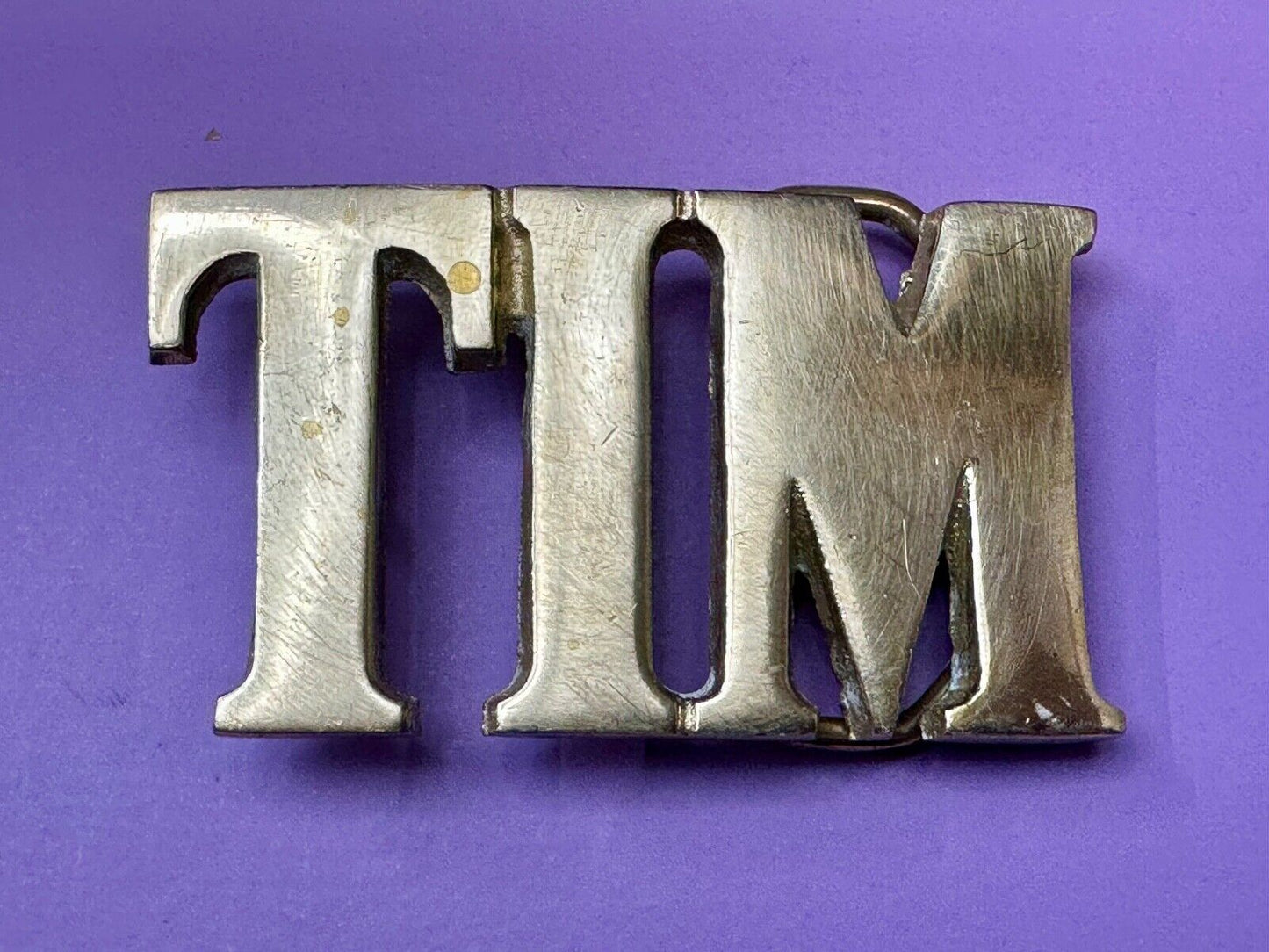 TIM Custom Name in cutout block letters solid brass belt buckle - Taiwan ROC