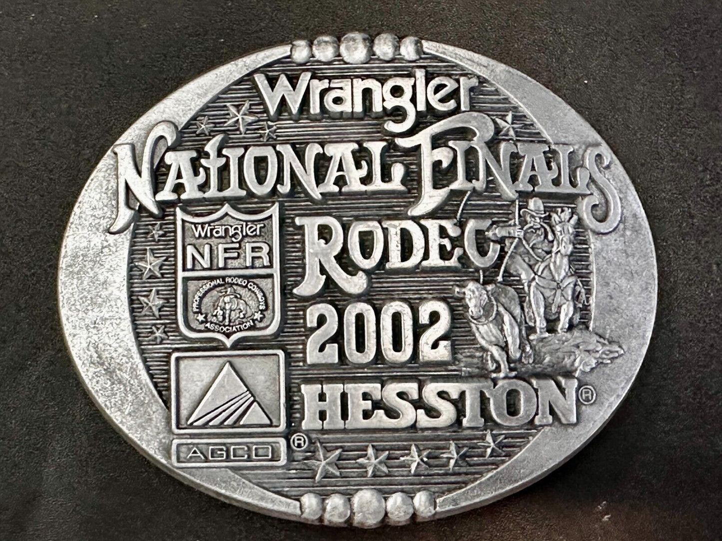 2002 Hesston NFR National Finals Rodeo Wrangler Montana Silversmiths Belt Buckle