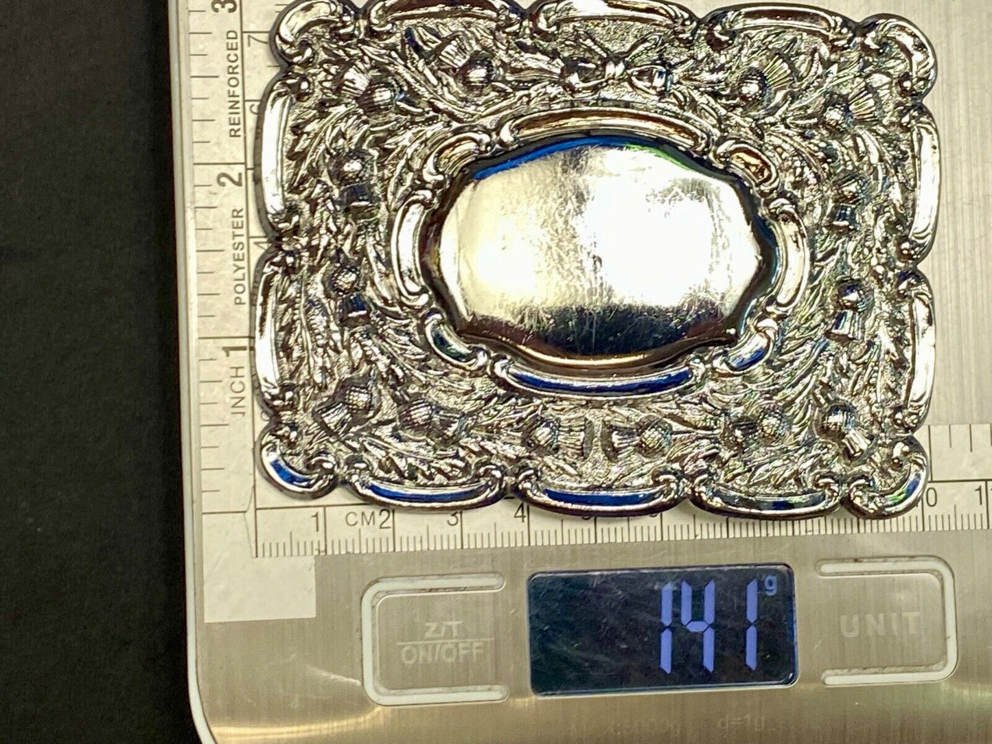 Beautiful ornate silver? Flower Swirl Made in GB Great Britain belt buckle