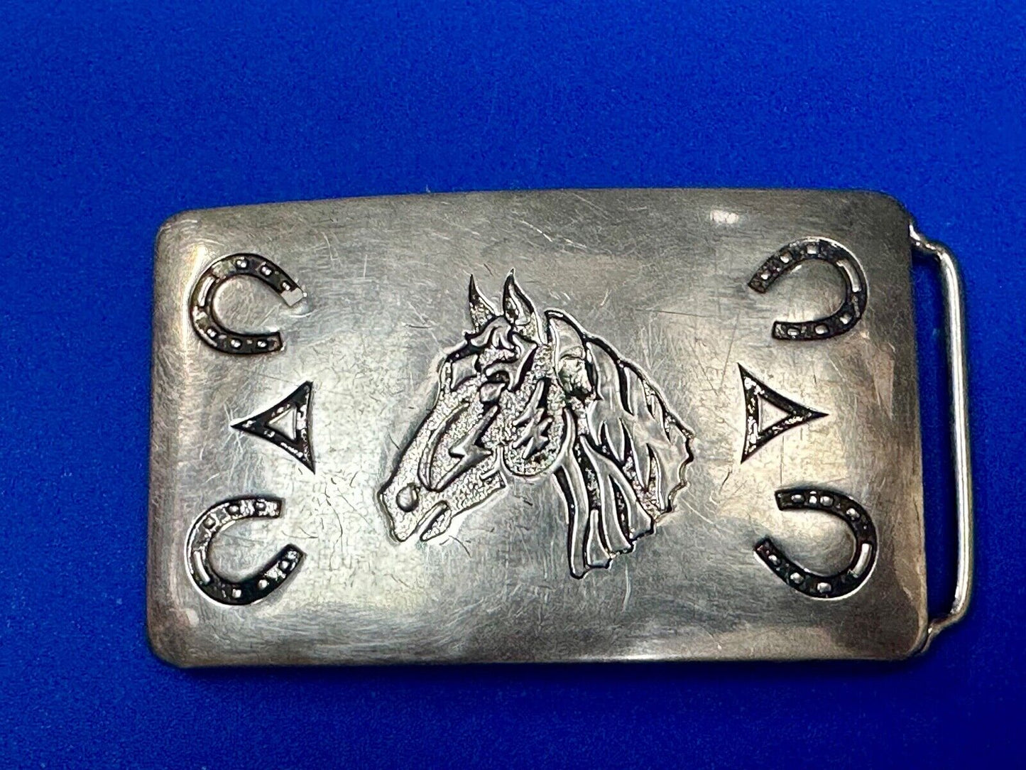 Vintage Chambers Horse Head - Engraved Horseshoe Southwestern Vibe Belt Buckle