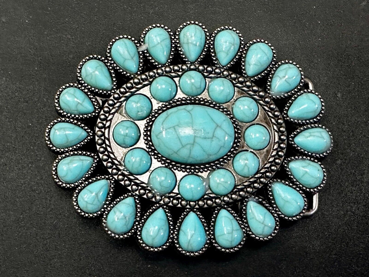 Beautiful Faux Turquoise Covered Hippie Vibe Western Cowgirls Belt Buckle #2049