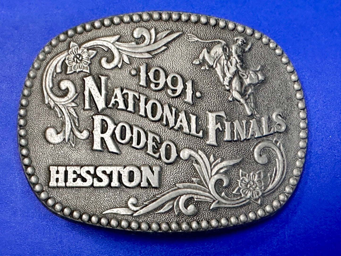 1991 Hesston NFR National Finals Rodeo Cowboys Western ADM Belt Buckle